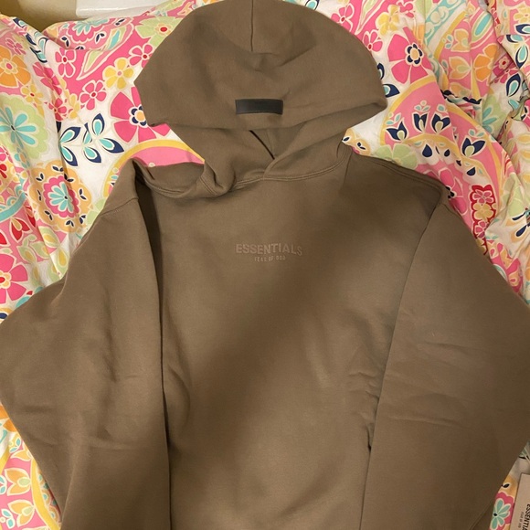 NWT FEAR OF GOD ESSENTIALS MENS HOODIE - WOOD, SIZE SMALL - Picture 2 of 8